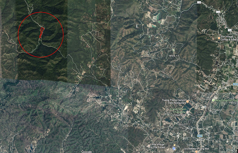 Regional map showing the land location highlighted near Chiang Mai
